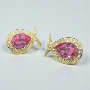 Vintage Hallmarked Marvella Pink & Clear Rhinestone Clip On Earrings